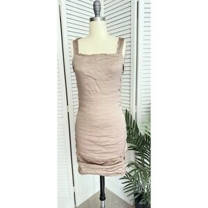 Lanvin Paris Alber Elbaz SS Gold Silk Blend Ruched Raw Edge Dress Size 36 / 6